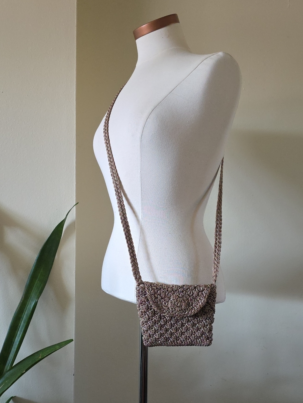 Vintage The SAK Crochet Mini Crossobody Bag - Taupe O/S